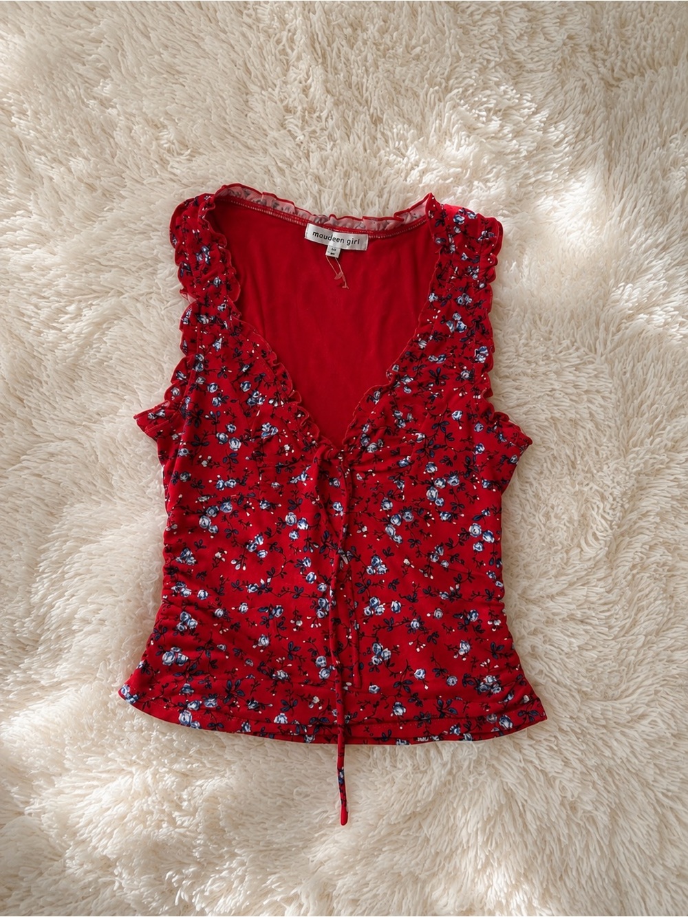 Madewell Red Floral Ruffled V-Neck Camisole